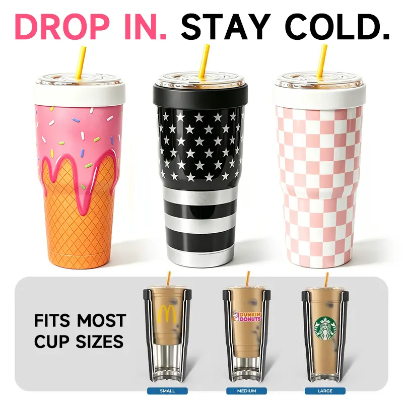 32oz Stainless Steel Vacuum Insulated Flask Tumbler, Double Wall Sweat-Free Drinkware, Modern Coffee Travel Mug That Keeps Cold & Fits Most Standard To-Go Cups, Flasks, Travel Use, Portable