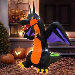 4FT Purple Dinosaur Halloween Inflatable Decor Helloween Blow Up with LED Lights Indoor Outdoor Holiday Party Yard Graden Decoration