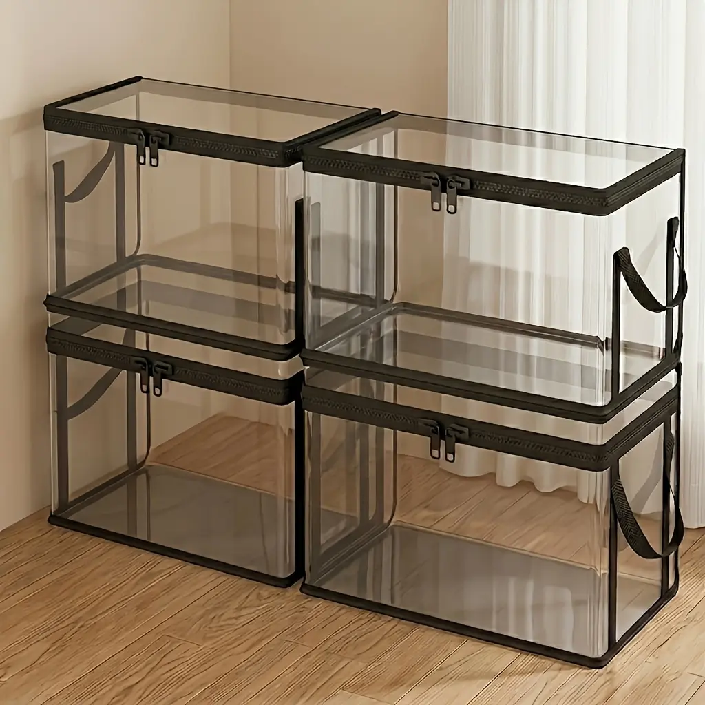 4pcs，Stuffed Storage Pvc Organizer Bag Doll Storage Container Waterproof, Large Heavy Duty Thick Plastic Clear Storage, Large Clear Thick Plastic Storage Box with Hinged Lid for Clothes