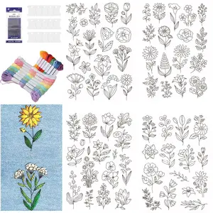 Water-Soluble Embroidery Stabilizer, Dandelion Pattern Transfer, Beginner Friendly Non-Woven Fabric, 4 Sheets Hand Sewing Material, Floral Embroidery Design