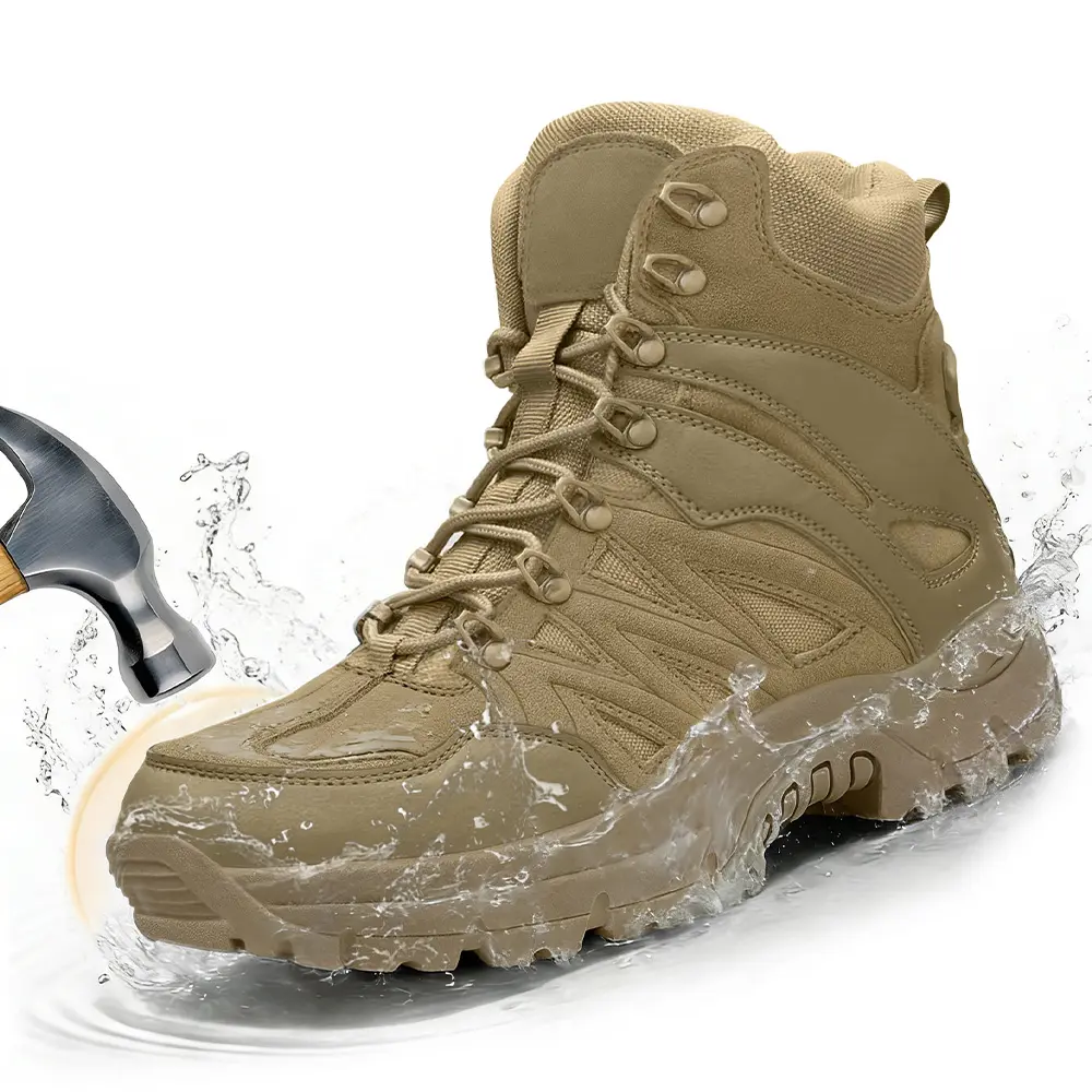 Steel Toe Boots for Men Zip Waterproof Tactical Boots Slip Resistant High Top Work Boots for Men Outdoor Hiking Work Puncture Durable Safety Boots Worker Footwear Closed Walking Shoes