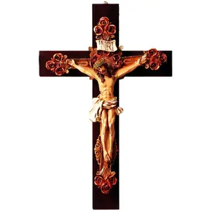 Cristo Rosas 24" Inches Tall Regular Brand New Wood and Polyresin Jesus Religious wall Decor Cruz Crucifix Cristo Crucifijo Decoration Ornaments Religious art image, home decor, wall decor, church events, gifts