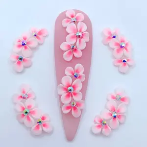 Premade 3D Ombre Pink triflower acrylic flower nail charms nail art