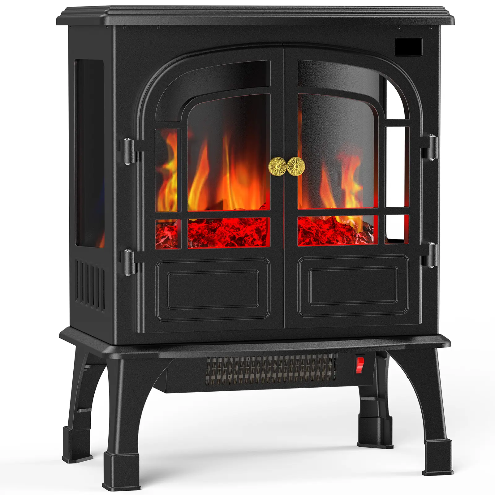 Freestanding Electric Fireplace Heater, Indoor Fireplace with Adjustable Flame Effect, Easy Control, Small Corner Heater for Living Room, Bedroom