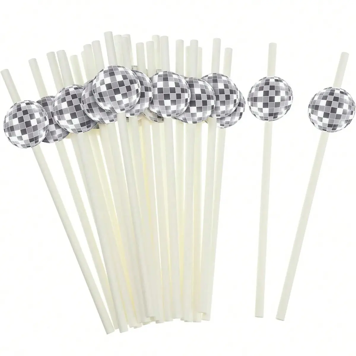 Disco Party Decorative Straws Utensils Set, Retro Disco Theme Disposable Paper Straw, Silver Color Mirror Foil Design, Perfect for Birthdays & Festive Events, Home Bar Accessories