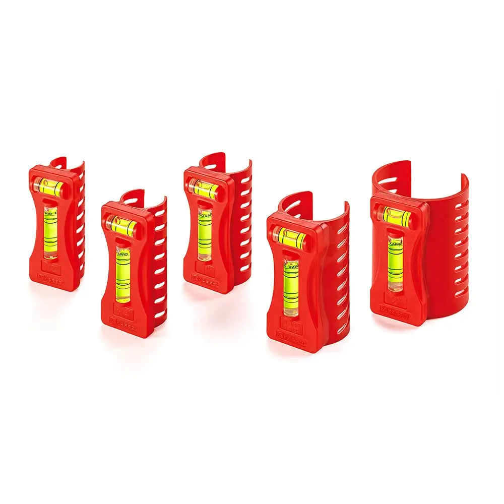 - 350 Pipe Level Set - 5 Pieces - Spring-Loaded and Snap-On Pipe Level - With Vertical and Horizontal Vials - Fits PVC, Copper, Stainless Steel Pipes - For Plumbing, Electrical, HVAC Jobs
