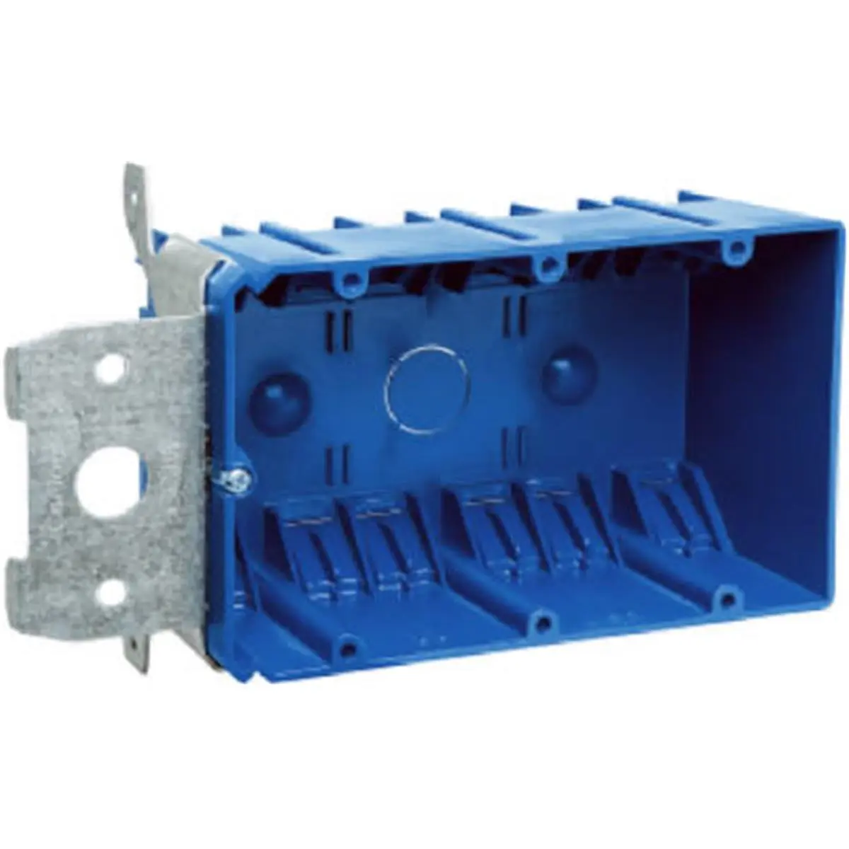 Thomas & Betts B349ADJ 3-Gang Adjustable Electrical Box - 3 gang adjust, 0.66 lbs, 1-1-1/8 in adjustable depth, 4.75x3.38x7.25 in dimensions, 49 cuin capacity, allows installer to adjust box to any wall thickness, clip included bracket onto any stud
