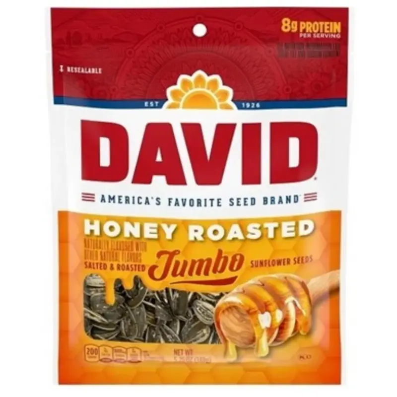 David Jumbo Honey Roasted Sunflower Seeds (3-Pack, 5.25oz Each) - Nutritious Sweet Roasted Seeds for All Ages, On-the-Go Munching, Crunchy US Snack