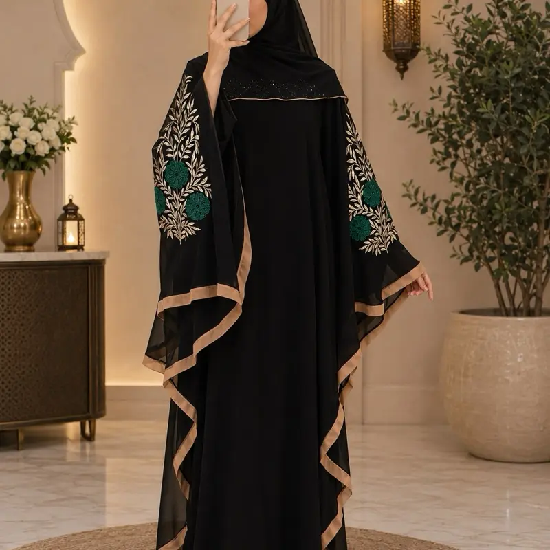 #24 Dubai Luxury 1-Piece Butterfly Abaya, Elegant Islamic Clothing, Long Sleeve, Crew Neck, Bell Sleeve, Hijabi Fashion