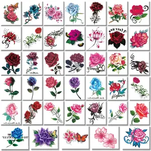 40 Pcs Small Flowers Temporary Tattoos Stickers, Roses, Butterflies and individual Colored Mixed Style Flower Tattoo for Women Girls Kids Adult Body Art Decoration Gifts 729