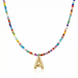 Colorful Initial Cute Necklaces for Girls - Trendy Beaded Choker Necklace for Women Teen Girl, Personalized Letter Initial Gifts for Women Kids Jewelry