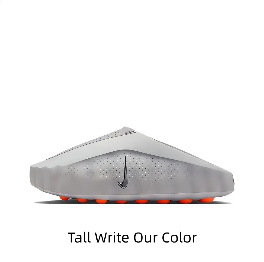 Minimalist Light Gray Slip-On Slide for Sports Collectibles Accessories, Bright Orange Traction Lugs Sole, Perforated Breathable Upper, Sculpted Streamlined Silhouette for Futuristic Street Daily Casual Wear