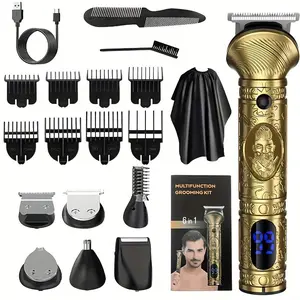 Multifunctional men’s grooming kit: beard and hair shaver with trimmer; suitable for trimming beard, nose hair, and facial hair; cordless hair clipper; electric shaver; black comfort model