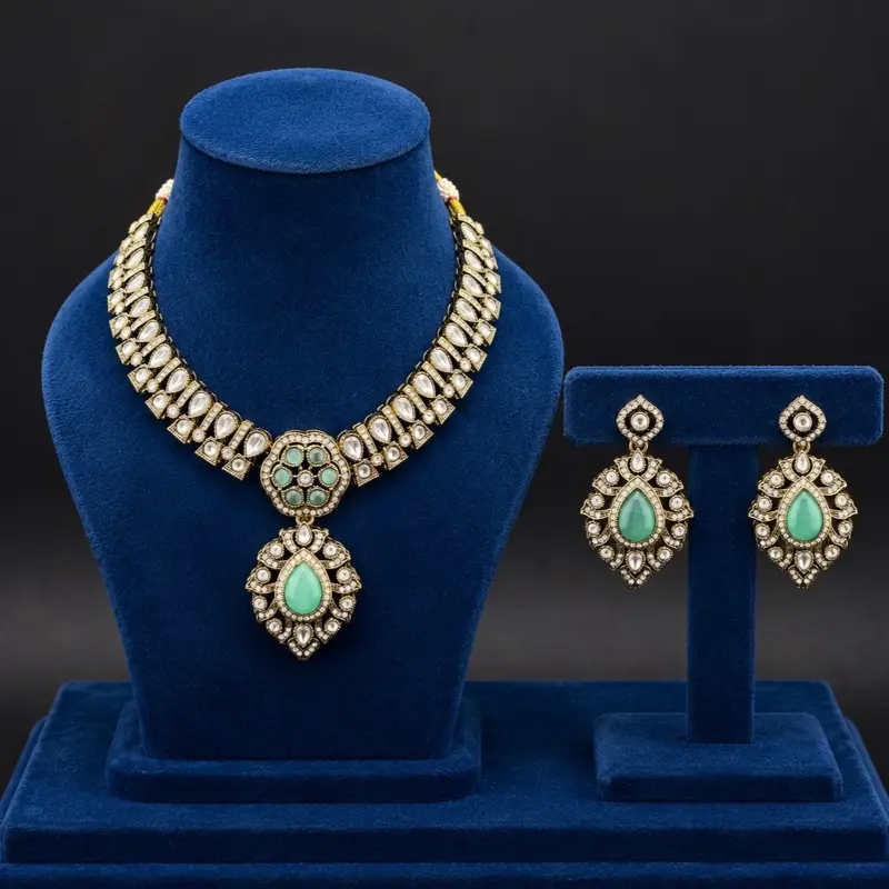 Antique Gold Indian Bridal Necklace Set with Matching Earrings
