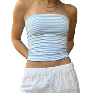 Women's Tube Crop Tops Tight Fitted Sleeveless Strapless Off Shoulder Backless Short Tops Shirt for Party Club Cocktail