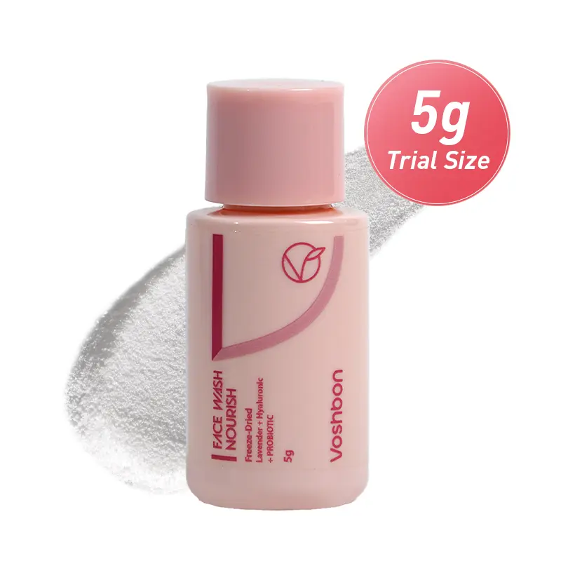 Voshbon 5g trial pack Nourish Freeze-Dried Moisturizing Probiotic Face Wash, Sensitive Skin Cleanser, Travel Essential Skincare Item for Glowing Complexion