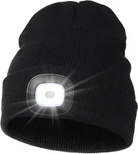 Unisex fleece cap with light, gift, USB rechargeable cap, portable lighted warm hat, night hiking lighted cap, hiking lighted warm hat