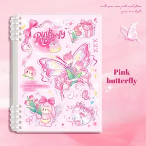 Aesthetic spiral notebook with thick pages and a butterfly cover, a cute and dreamy style diary for school, study, planning, note-taking and writing, available in A5 and B5 sizes, with pink, blue, green, purple and black and pink butterfly covers, Planner