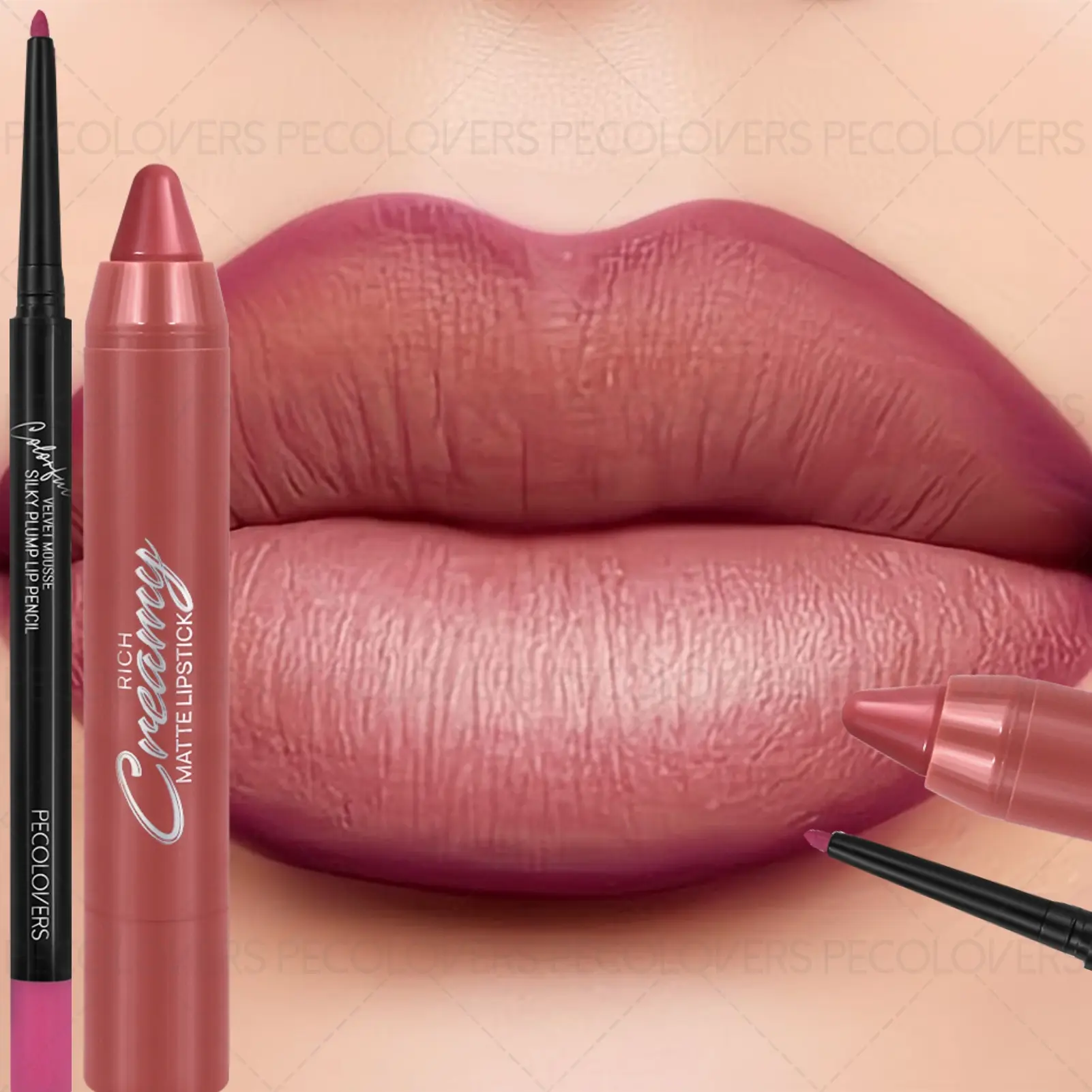 2PCS/Set Long-lasting Lipstick Lipliner Pen Lip Liner Pencil-Matte Lip Liners Velvet Waterproof High-saturation Non-sticky Formula, Deep Berry Tones, Pink Tones, Perfect Gift for Women with All Skin Types Cosmetic Product