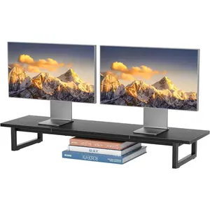 Desk Organizers and Accessories, Dual Monitor Stand Riser, Desk Shelf Wood Computer Rack for 2 Monitors, Black