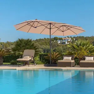 15FT Extra Wide Outdoor Patio Umbrella, Heavy Duty Rectangle Umbrella with Crank Handle & Base for Garden, Poolside and Backyard Shade #OutdoorUmbrella