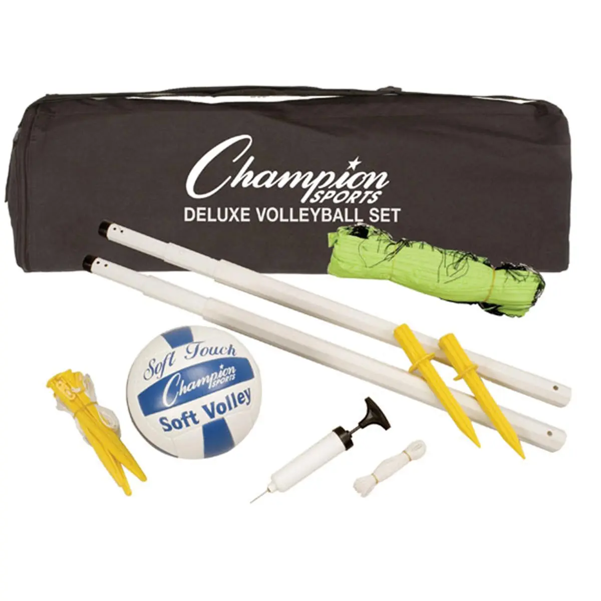 212 MAIN Deluxe Volleyball Complete Kit - Includes Net, Official Size Soft Touch Ball, Plastic Poles