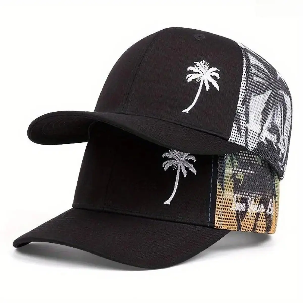 Unisex Coconut Embroidered Trucker Hat - Adjustable Outdoor Cap, Embroidered Headwear, Breathable Mesh Graphic Trucker Hat for Summer Streetwear, Baseball Cap