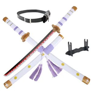 ELERVINO 31 inches Bamboo Wooden Roronoa Zoro Sword Cosplay Yama Enma White Swords with Black Belt & Holder Stand Display for Halloween Anime Role Playing Props Cosplay Collection Decoration Christmas Gift Birthday Decoration