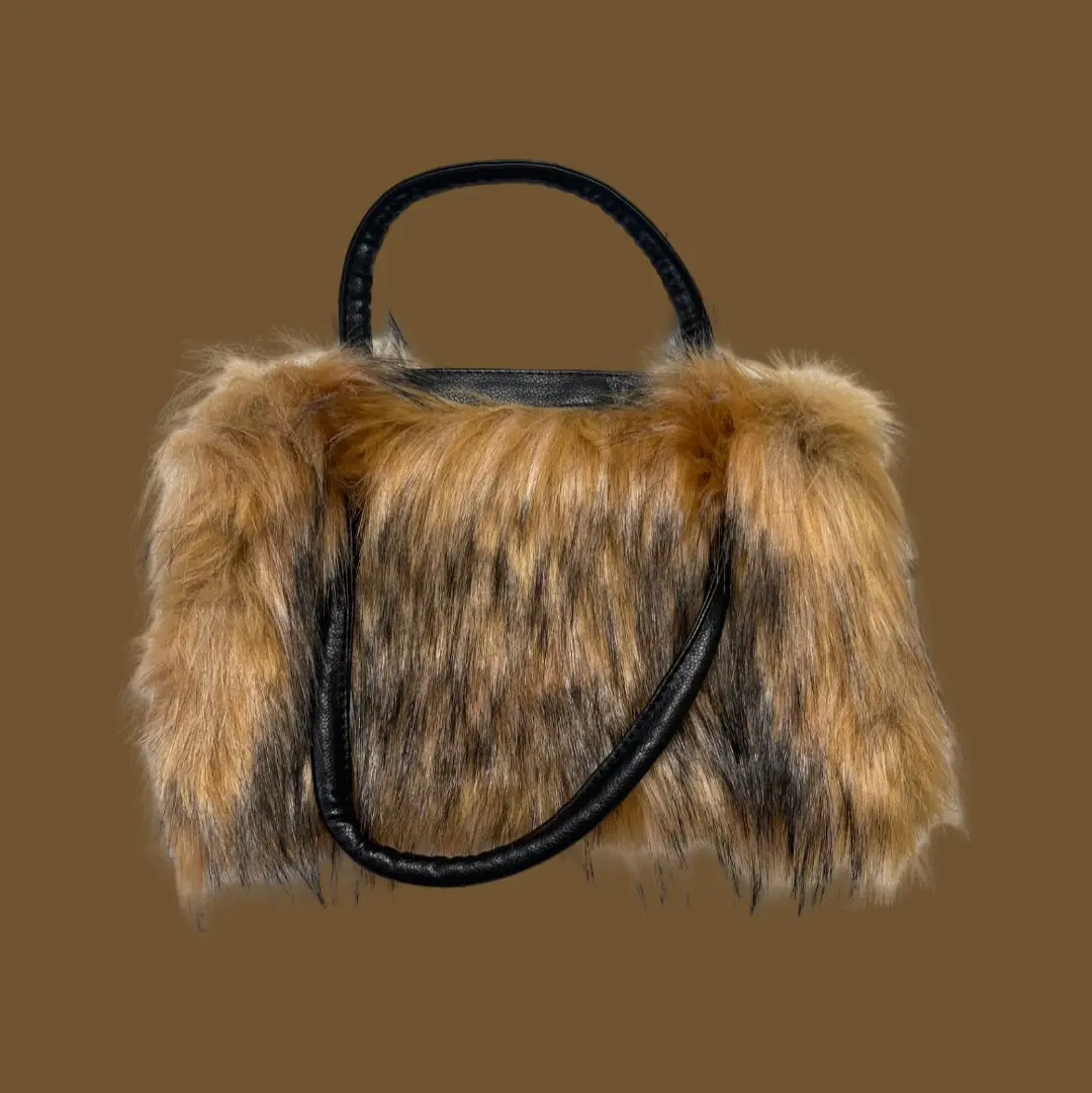 Tiny Fur Handbag - Small Size, Black Handle, Soft Fur Design, Ideal for Everyday Use