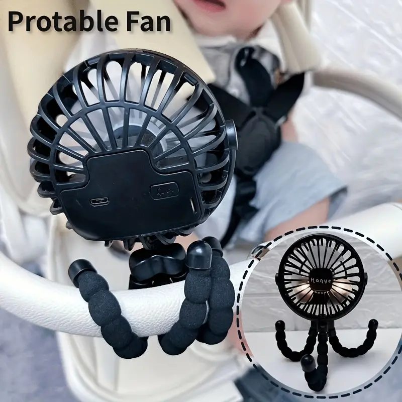 Cordless USB Stroller Fan - Flexible Tripod, Baby-Safe, Portable, Long Runtime, Anywhere Power Cooling Household Appliance, Cordless Usb Fan, Portable Fan