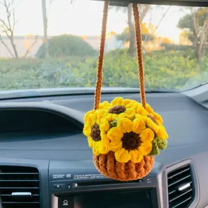 Sunflower Basket Car Hanging Decoration, Car Rear View Mirror Hanging Ornament, Car Interior Pendant, Car Decoration Accessories, Car Trinkets