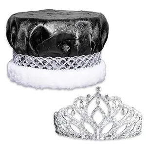 Anderson’s Royal Grandeur Coronation Set, Black Crushed Satin King Crown and Sparkling Rhinestone Mirabella Tiara for Prom, Homecoming, Winter Formals, Special Events and Dance Coronations
