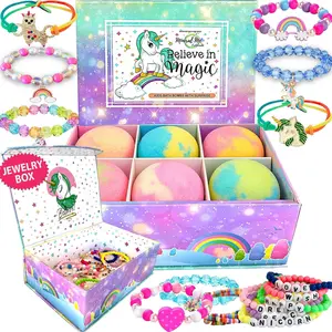 Bath Bombs for Kids with Surprise Inside, Unicorn Bath Bombs for Girls with Jewelry & Jewelry Box for Kids - Organic, Skin Moisturizing, Natural Bubble Bath, Easter Basket Essentials for Girls, Kids