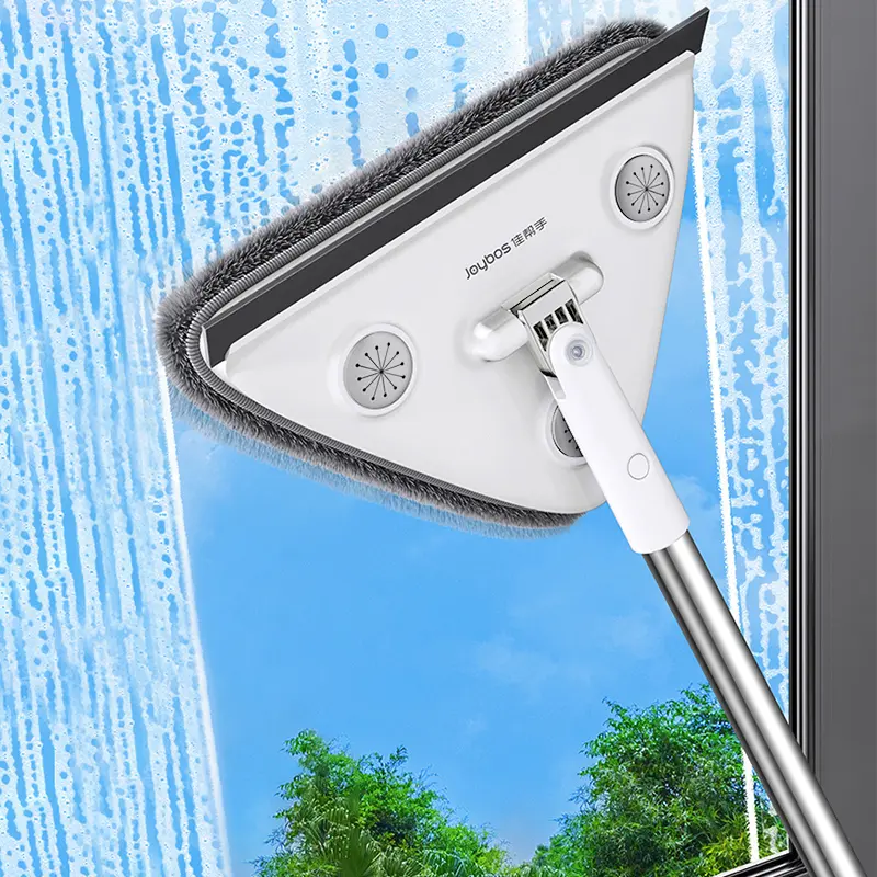 Joybos Multifunctional 2-in-1 Window Squeegee with Bendable 46.3-in Lightweight Durable Aluminum Retractable Telescopic Rod, Triangular Removable Washable Microfiber Rag Head, Plastic Scraping Tool for Home, Car Washing, Desk Use