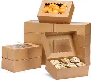 Moretoes 28Pcs Cookie Boxes with Window, 9X6X3 Inch Brown Bakery Boxes Pastry Containers for Chocolate Covered Strawberries, Candy, Muffins, Donuts bululuo