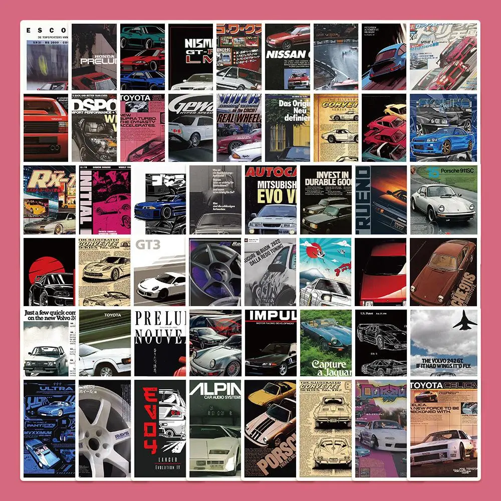 Cartoon Car Series Sticker, 50 Sheets/set Mixed Pattern Decorative Graffiti Sticker for Party Diy Craft, Tiles Sticker, Decoration Home Ideas, Cool Be