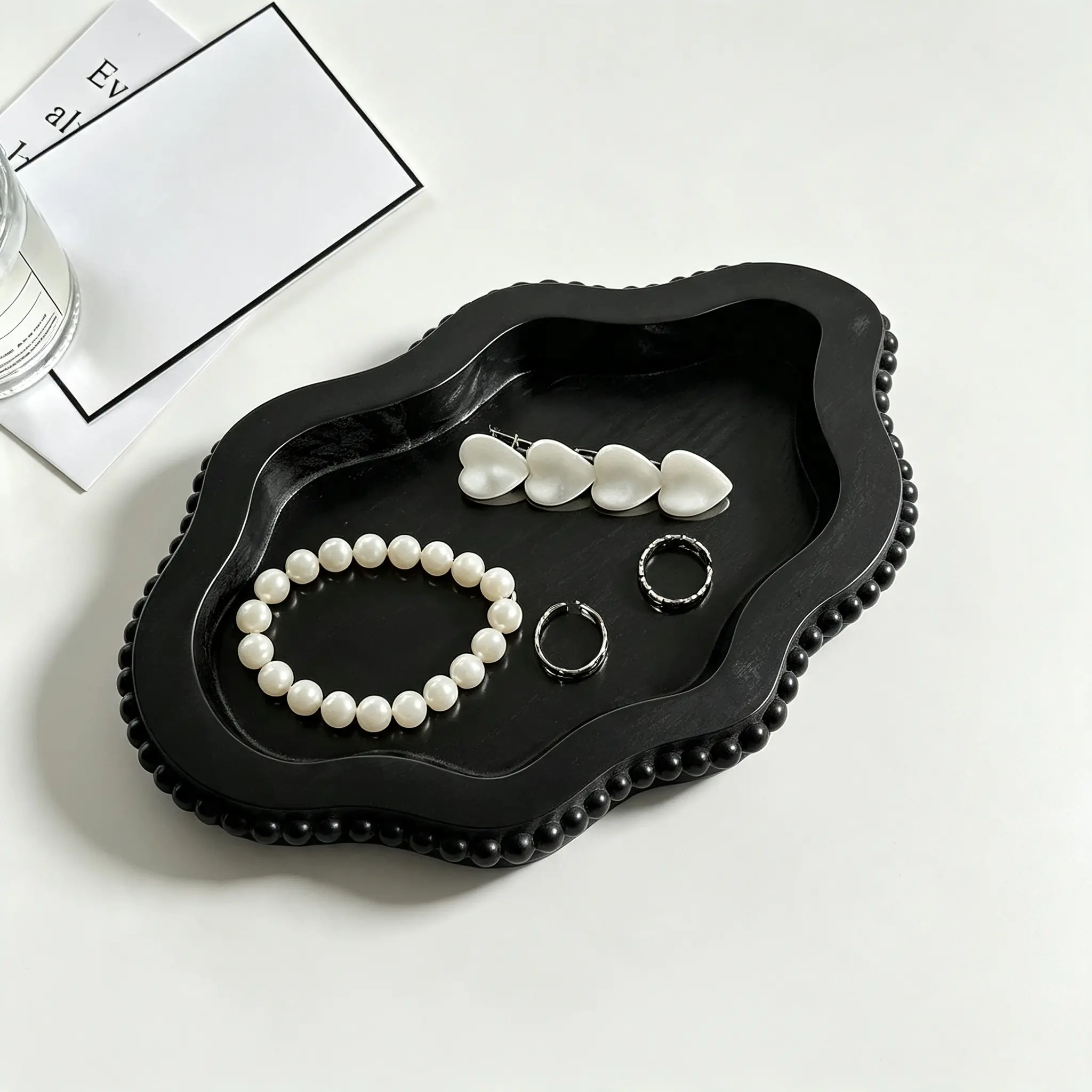 Black Small Cloud Shape Jewelry Wooden Tray, Rustic Boho Decorative Jewelry & Beauty Products Storage Organizer Tray, Home Decor for Coffee Table, Ideal Housewarming Christmas Gift for Men Women