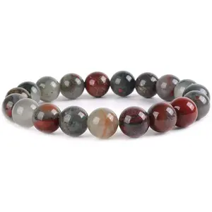 Angelstones Natural African Bloodstone Gemstone 10mm Round Beads Stretch Bracelet 7 Inch Unisex