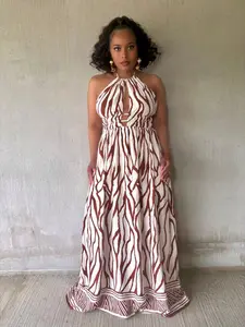 Ring The Alarm Zebra Print Maxi Dress - Halter Neckline Deep V-Cut Strappy