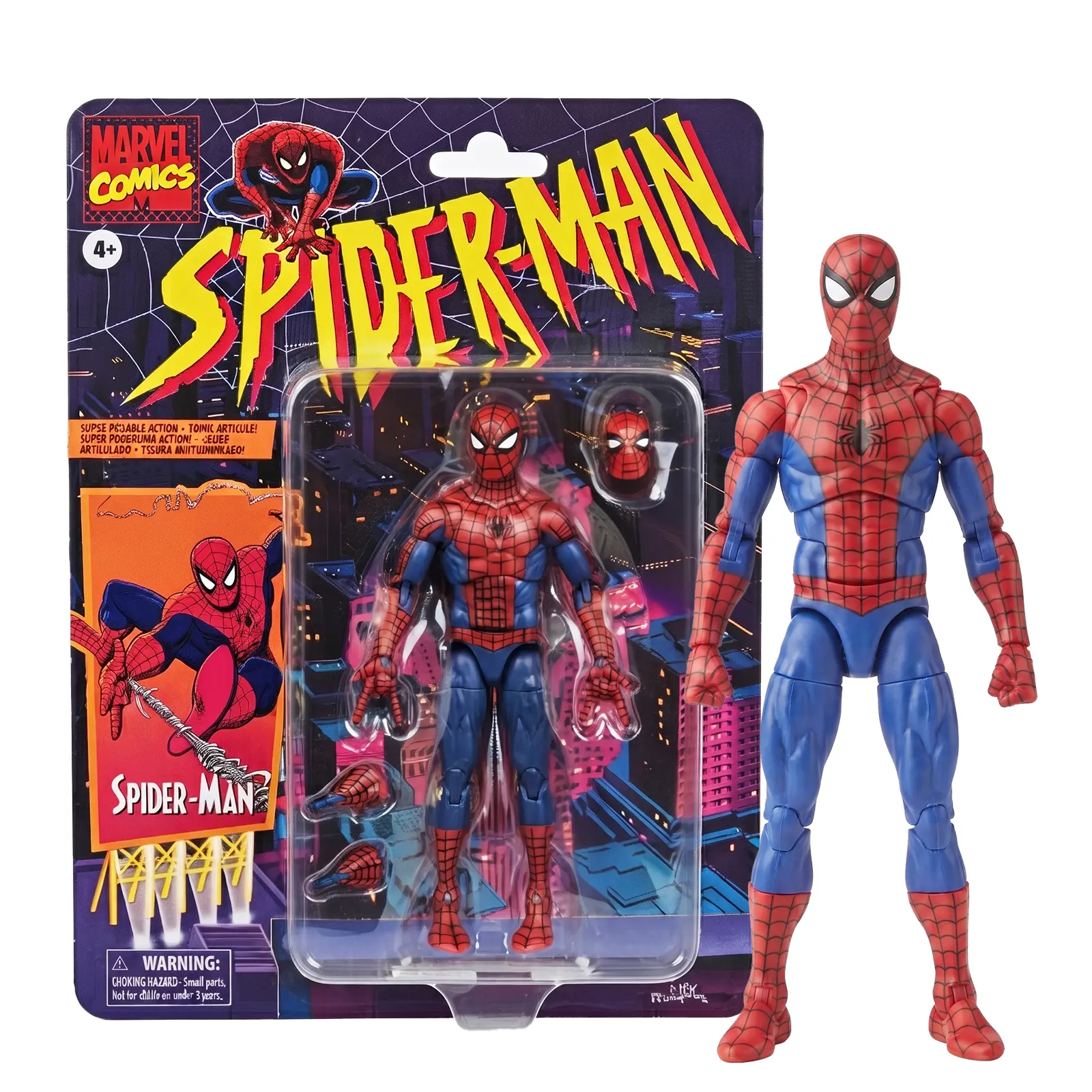 Spider-Man Retro Action Figure, Classic Comic Style Super Hero Toy with Poseable Joints, Collectible Figure with Accessories for Kids & Fans