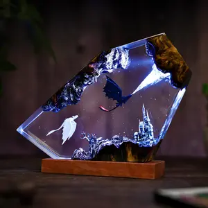 Toothless Resin Lamp Handmade LightFury Resin Decoration Night Light USB Powered with Wooden Base & Remote How To Train Your Dragon Creativity Desktop Ornaments Home Bedroom Bar Festive Party Decor, Unique Birthday Holiday Gifts for Him & Her