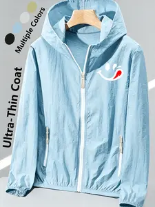 Womens Hooded Skin Coat with Tongue Smiley Face Print Loose Slim Fit Comfortable Breathable Lightweight QuickDrying SkinFriendly for Daily Commute Casual Outings Outdoor Trips Multiple Colors AllSeason Versatile Jacket Coat