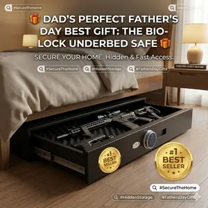 BEDROCK Under Bed Gun Safe for 2 Rifles and Pistols, Biometric Fingerprint Slide-Out Drawer Safe with LED Light, Quick Access Home Defense Storage for Bedroom Closet Truck - 66 lbs Steel