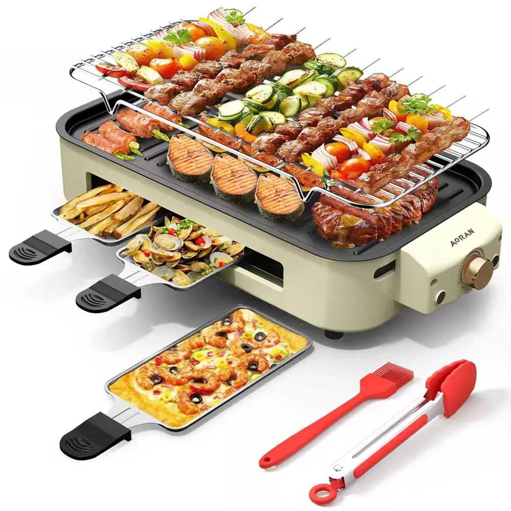 Indoor Smokeless Electric BBQ Grill,Non-Stick Cooking Removable Plate,5 adjustable temperatures,Dishwasher Safe,1500W,Kitchen Appliances, Household