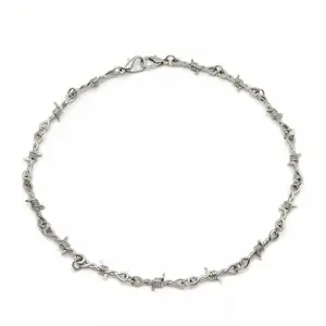 Unisex Silver Tone Barb Wire Thorn Choker Necklace, Gothic Hip Hop Chunky Chain Punk Fashion Jewelry for Men Women, Intricate Craftsmanship All Match Accessory for Party Daily Wear Birthday Gift