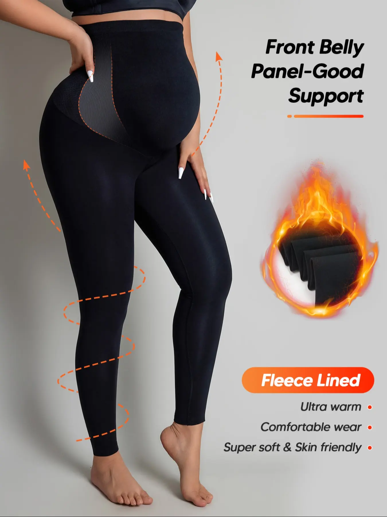 Women's Fleece Lined Maternity Leggings, Front Abdominal Support, Ultra Warm Soft Fabric, Tight-Fitting Fall & Winter Pregnancy Bottoms, Prenatal Maternity Clothing, Pregnancy Clothes, Pregnancy Must Haves