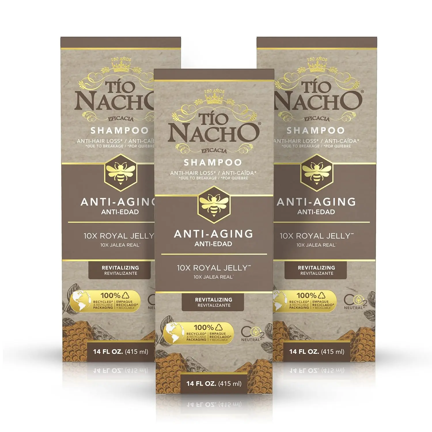 Tio Nacho Younger Looking Revitalizing Shampoo, 3 Pack,  with Royal Jelly, Aloe, Jojoba Antiaging, Haircare, 14 Ounces - 3 Pack Hydrate Conditioner Smooth