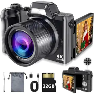 4K Digital Camera for Photography & Vlogging, 56MP Point and Shoot Digital Cameras with 180 °   Flip Screen, 16X Zoom Compact Travel Camera, Portable Camera for Adults & Beginners with 32GB SD Card