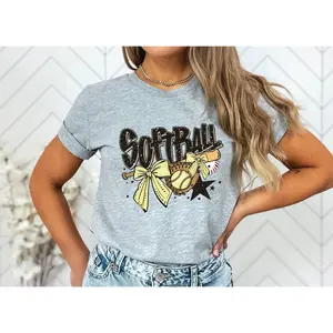 Softball Bows Bat- Athletic Grey Unisex Tee