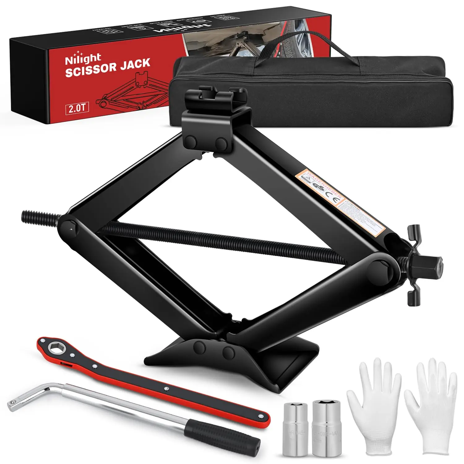 Nilight Scissor Jack Kit for Car 2 Ton(4409 lbs), Heavy Duty Portable Steel Scissor Lift Jack Car Tire Changing Kit with Ratchet & Lug Wrench for Sedan SUV MPV, 3.9 Inch-15.7 Inch Lifting Range, Black